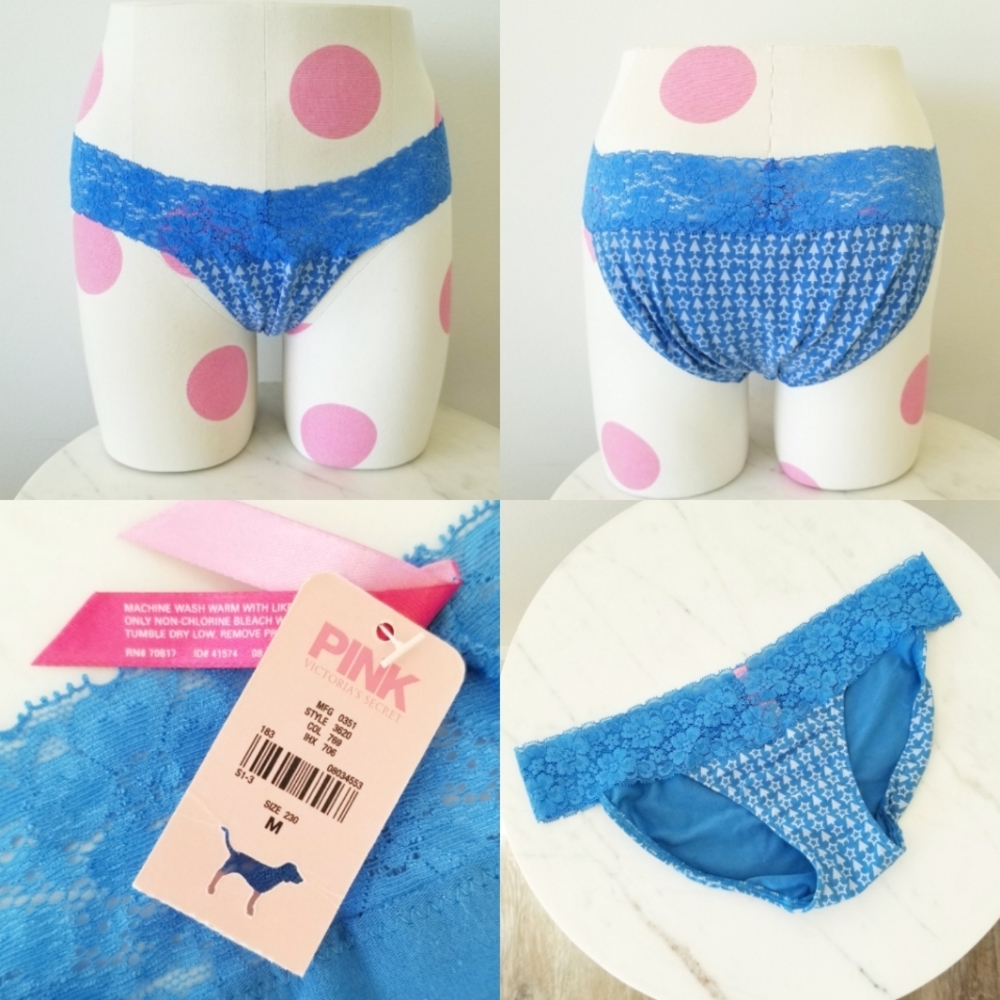 Victoria's Secret PINK Vintage Extra Low Rise Blue Lace Bikini Panty Stars NWT
